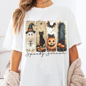 Spooky Season Ghost Shirt, Halloween Cat Shirt, Halloween Shirt Floral Ghost